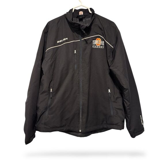 Bauer Hockey Jacket‎ Mens Large Black Full Zip Fleece Lined Softshell Warmup - Picture 1 of 12